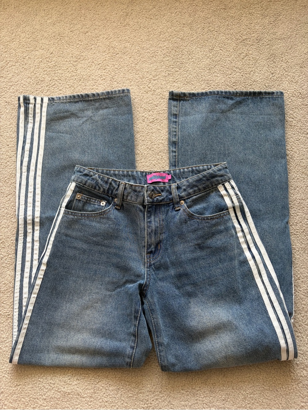 Edikted Blue Straight-Leg Jeans with White Side Stripes